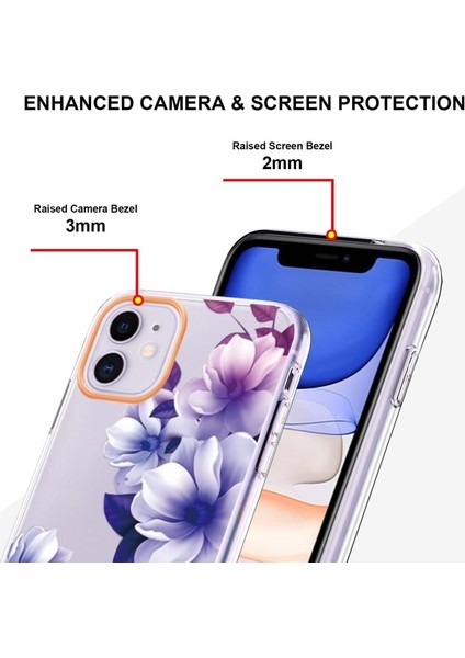 Apple iPhone 11 Için Lb5 Serisi Çiçek Desenli Galvanik Imd Iml Tpu Telefon Kılıfı - Mor Begonya (Yurt Dışından)