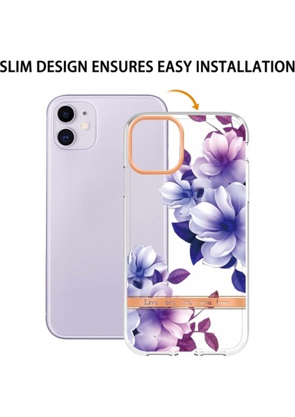 Apple iPhone 11 Için Lb5 Serisi Çiçek Desenli Galvanik Imd Iml Tpu Telefon Kılıfı - Mor Begonya (Yurt Dışından)