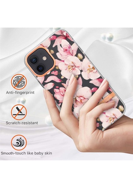 Apple iPhone 12 Için Lb5 Serisi Çiçek Desenli Galvanik Imd Iml Tpu Telefon Kılıfı - Pembe Gardenya (Yurt Dışından)