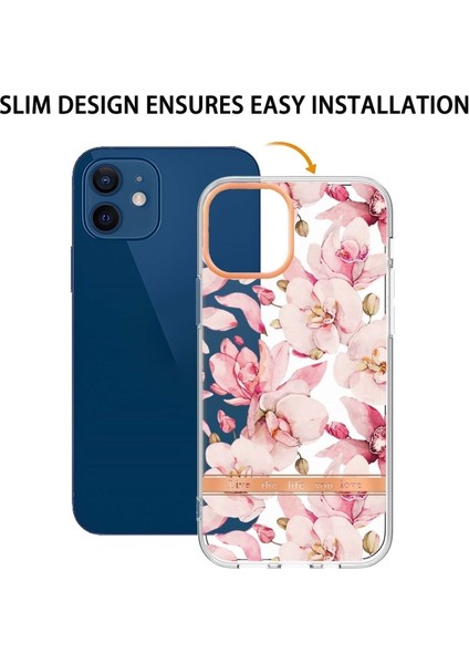 Apple iPhone 12 Için Lb5 Serisi Çiçek Desenli Galvanik Imd Iml Tpu Telefon Kılıfı - Pembe Gardenya (Yurt Dışından)