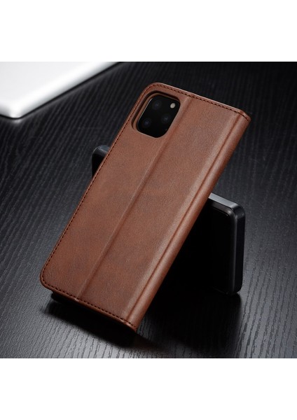 Apple iPhone 11 Pro Için Pu Deri Cüzdan Tasarımlı Kılıf - Koyu Kahverengi (Yurt Dışından)