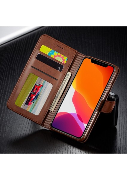 Apple iPhone 11 Pro Için Pu Deri Cüzdan Tasarımlı Kılıf - Koyu Kahverengi (Yurt Dışından)