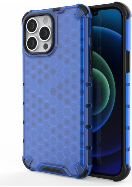 Apple iPhone 13 Pro Max 6.7 Inç Uyumlu Petek Tasarım Pc + Tpu Hibrit Telefon Kılıfı - Mavi (Yurt Dışından)
