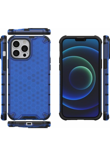 Apple iPhone 13 Pro Max 6.7 Inç Uyumlu Petek Tasarım Pc + Tpu Hibrit Telefon Kılıfı - Mavi (Yurt Dışından)