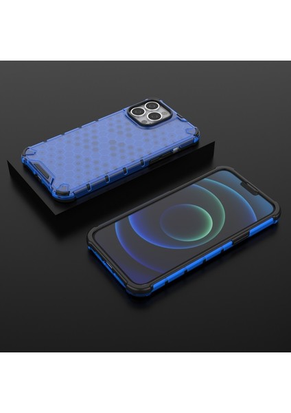 Apple iPhone 13 Pro Max 6.7 Inç Uyumlu Petek Tasarım Pc + Tpu Hibrit Telefon Kılıfı - Mavi (Yurt Dışından)