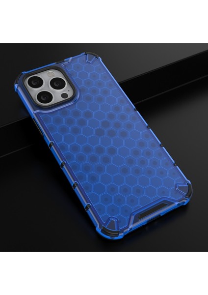 Apple iPhone 13 Pro Max 6.7 Inç Uyumlu Petek Tasarım Pc + Tpu Hibrit Telefon Kılıfı - Mavi (Yurt Dışından)