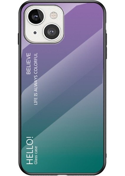 Apple iPhone 13 Mini 5.4 Inç Uyumlu Temperli Cam + Tpu Telefon Kılıfı - Mor/yeşil (Yurt Dışından)
