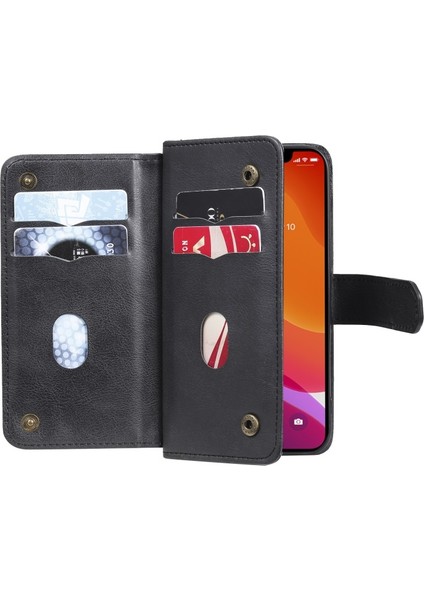 Apple iPhone 13 Pro Için Çoklu Kart Yuvalı Cüzdan Tasarımlı Tpu + Pu Deri Kılıf - Siyah (Yurt Dışından)
