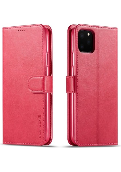 Apple iPhone 11 Pro Max Için Pu Deri Cüzdan Tasarımlı Kılıf - Pembe (Yurt Dışından)