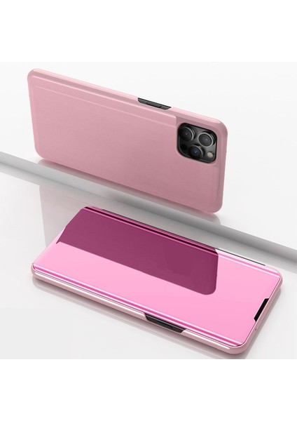Apple iPhone 11 Pro Max 6.5 Inç Uyumlu Ayna Yüzey Kaplama Deri Telefon Kılıfı - Pembe Altın (Yurt Dışından)