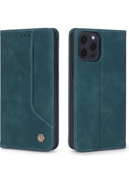 Apple iPhone 12/12 Pro Uyumlu Manyetik Tokalu Pu Deri Telefon Kılıfı - Mavi (Yurt Dışından)
