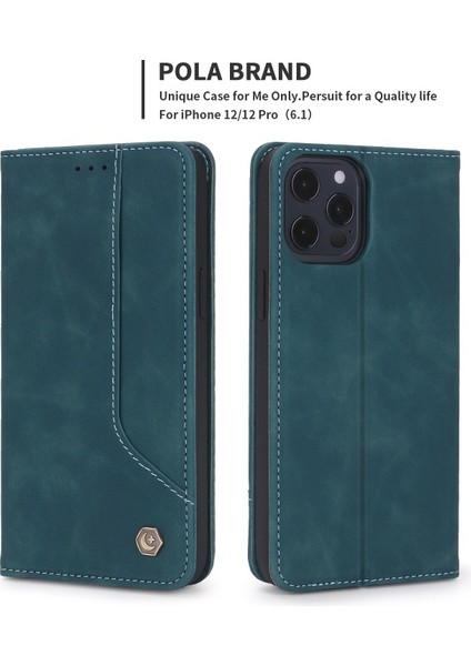 Apple iPhone 12/12 Pro Uyumlu Manyetik Tokalu Pu Deri Telefon Kılıfı - Mavi (Yurt Dışından) indirimleri