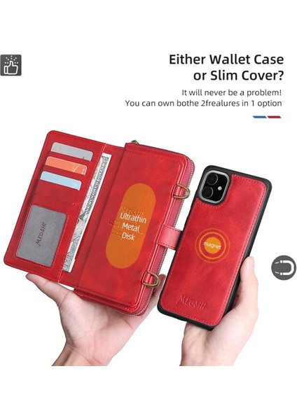 Apple iPhone 11 Için 020 Serisi Manyetik Ayrılabilir Tasarımlı Darbeye Dayanıklı Pu Deri Tpu Cüzdan Kılıf - Kırmızı (Yurt Dışından) indirimleri