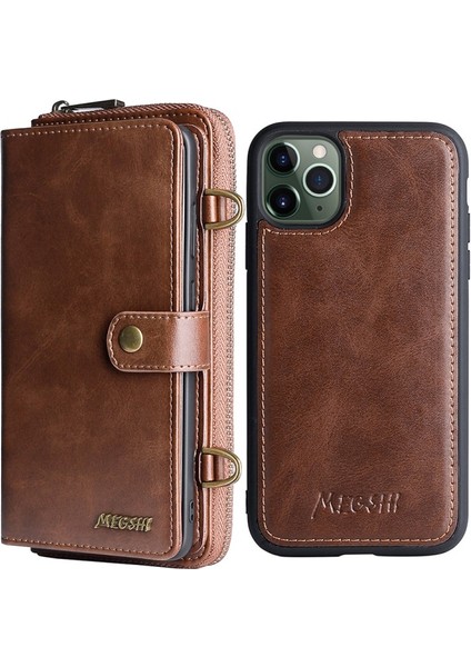 Apple iPhone 11 Pro Max Için 020 Serisi Manyetik Ayrılabilir Tasarımlı Darbeye Dayanıklı Pu Deri Tpu Cüzdan Kılıf - Kahverengi (Yurt Dışından)