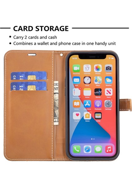 Apple iPhone 13 Pro Max Için Cüzdan Tasarımlı Standlı Düşmeye Dayanıklı Kot Kumaş Deri Telefon Kılıfı - Siyah (Yurt Dışından)