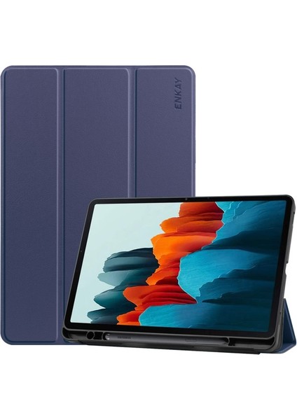 Samsung Galaxy Tabs7 Deri Tablet Kılıfı - Koyu Mavi (Yurt Dışından)