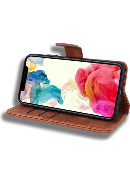 Apple iPhone 13 Mini Için Çiçek Desenli Pu Deri Manyetik Standlı Koruyucu Kılıf - Kahverengi (Yurt Dışından)