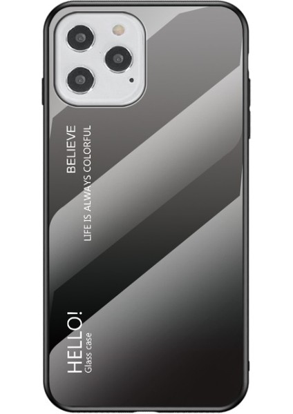 Apple iPhone 12/12 Pro 6.1 Inç Uyumlu Degrade Cam Tpu+ Akrilik Telefon Kılıfı - Gri / Siyah (Yurt Dışından)