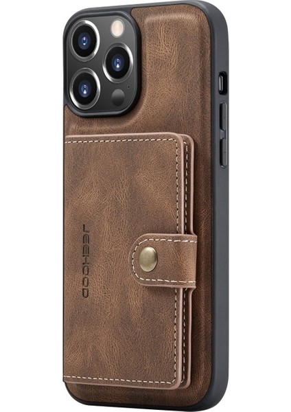 Apple iPhone 13 Pro Max Için 2'si 1 Arada Ayrılabilir Manyetik Kartlıklı Düşmeye Dayanıklı Pu Deri Telefon Kılıfı - Kahverengi (Yurt Dışından)