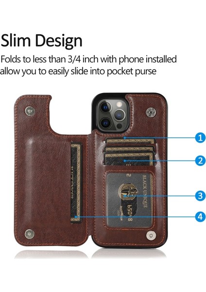 Apple iPhone 13 Pro Max Için Çiçek Baskılı Kartlıklı Çizilmeye Dayanıklı Pu Deri Kaplamalı Tpu Koruyucu Kılıf - Kahverengi (Yurt Dışından)