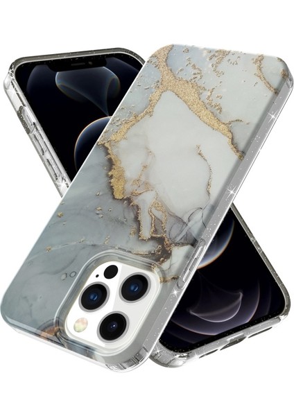 Apple iPhone 13 Pro Max 6.7 Inç Uyumlu Mermer Desen Tpu Simli Telefon Kılıfı - Çok Renkli (Yurt Dışından)