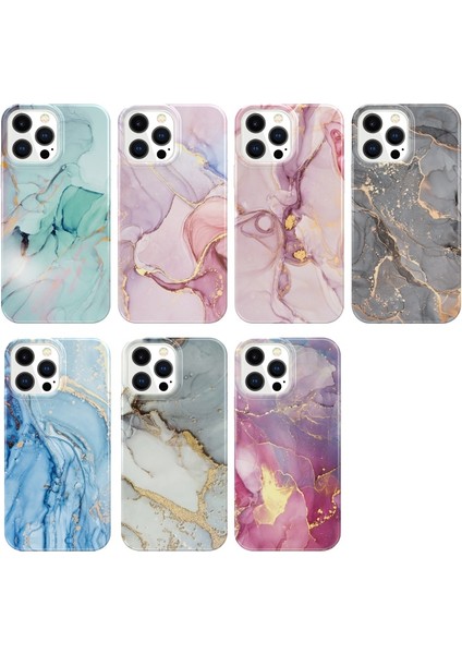 Apple iPhone 13 Pro Max 6.7 Inç Uyumlu Mermer Desen Tpu Simli Telefon Kılıfı - Çok Renkli (Yurt Dışından)