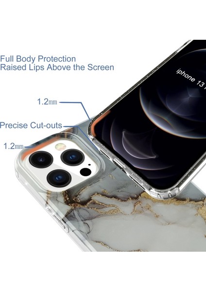 Apple iPhone 13 Pro Max 6.7 Inç Uyumlu Mermer Desen Tpu Simli Telefon Kılıfı - Çok Renkli (Yurt Dışından)