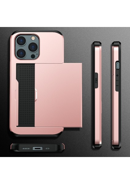 Apple iPhone 13 6.1 Inç Uyumlu Kart Tutuculu Pc + Tpu Hibrit Telefon Kılıfı - Pembe Altın (Yurt Dışından) modelleri