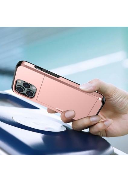 Apple iPhone 13 6.1 Inç Uyumlu Kart Tutuculu Pc + Tpu Hibrit Telefon Kılıfı - Pembe Altın (Yurt Dışından) indirimleri