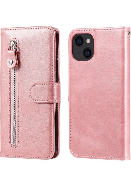Apple iPhone 13 6.1 Inç Uyumlu Deri Cüzdan Telefon Kılıfı - Pembe Altın (Yurt Dışından)