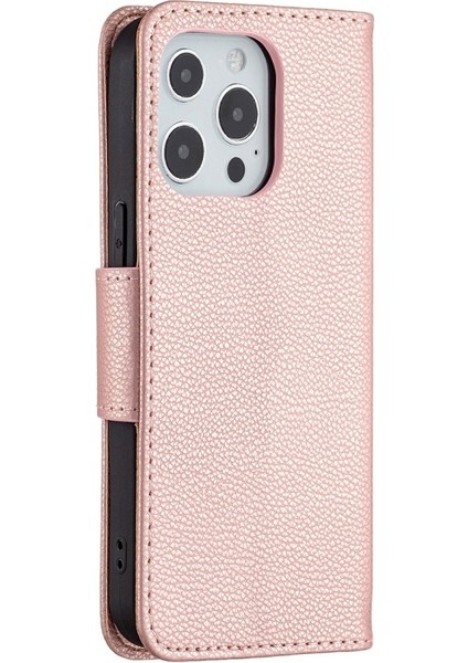 Apple iPhone 13 Pro 6.1 Inç Uyumlu Deri Cüzdan Telefon Kılıfı - Pembe Altın (Yurt Dışından)