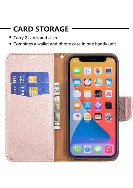 Apple iPhone 13 Pro 6.1 Inç Uyumlu Deri Cüzdan Telefon Kılıfı - Pembe Altın (Yurt Dışından)