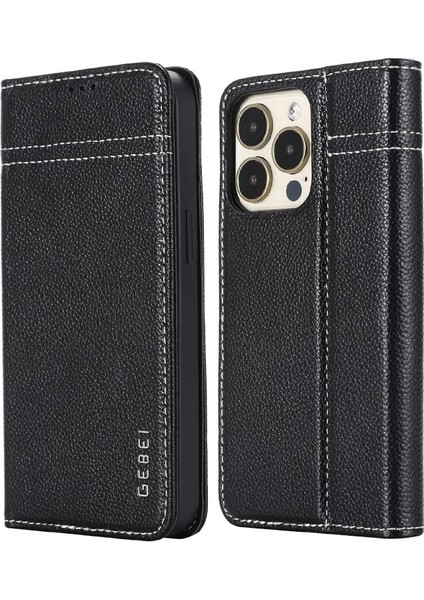 Apple iPhone 13 Pro 6.1 Inç Uyumlu Kart Yuvalı Deri Telefon Kılıfı - Siyah (Yurt Dışından)