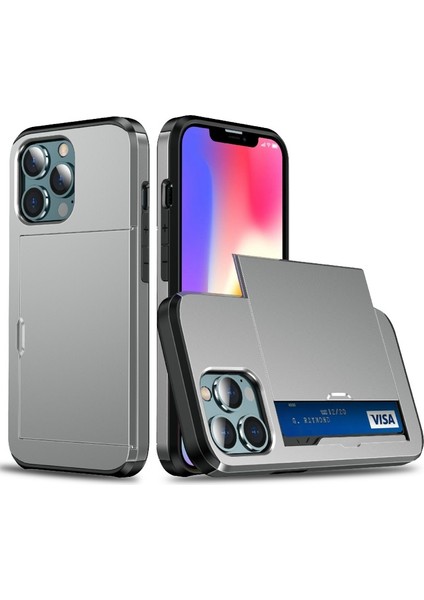 Apple iPhone 13 6.1 Inç Uyumlu Kart Tutuculu Pc + Tpu Hibrit Telefon Kılıfı - Koyu Gri (Yurt Dışından)