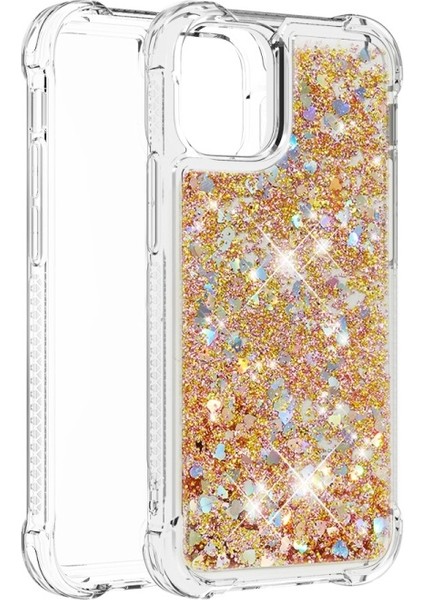 Apple iPhone 13 Pro 6.1 Inç Uyumlu Simli Yumuşak Tpu Telefon Kılıfı - Altın Kalpler (Yurt Dışından)