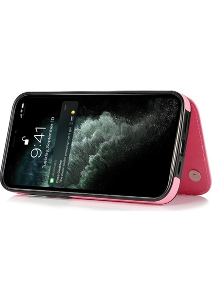 Apple iPhone 13 Mini Için Çiçek Desenli Standlı Kartlıklı Pu Deri Kaplamalı Tpu Koruyucu Kılıf - Pembe (Yurt Dışından)
