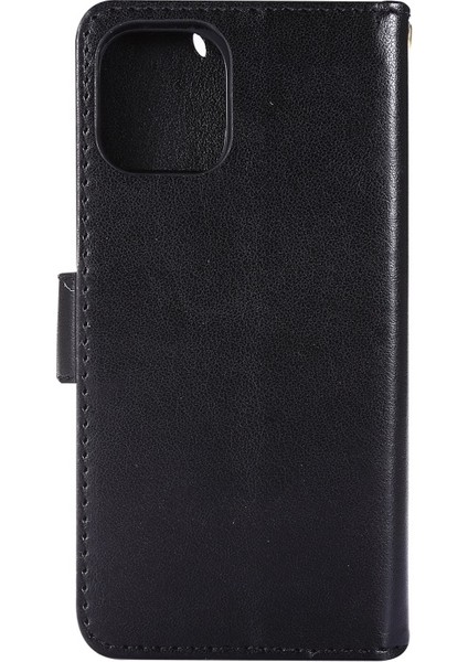 Apple iPhone 12 Mini Için Kayışlı ve Çiçek Desenli Deri Kılıf - Siyah (Yurt Dışından)
