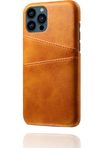 Apple iPhone 13 Pro Max Için Çift Kart Yuvalı Pu Deri Kaplamalı Sert Pc Telefon Kılıfı - Turuncu (Yurt Dışından) modelleri