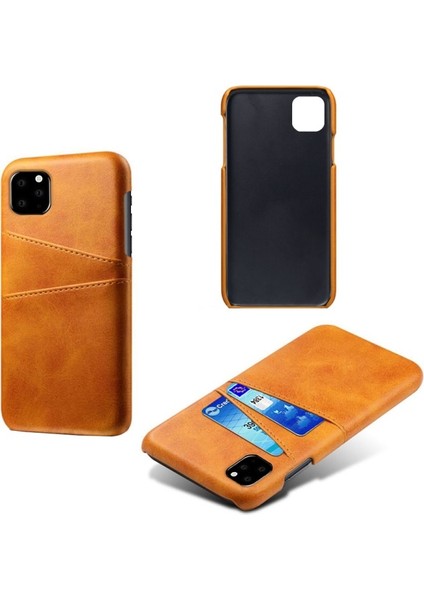 Apple iPhone 11 Pro Max Için Çift Kart Yuvalı Pu Deri Kaplamalı Sert Pc Telefon Kılıfı - Turuncu (Yurt Dışından) fiyatları