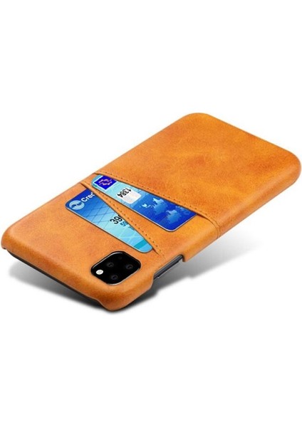 Apple iPhone 11 Pro Max Için Çift Kart Yuvalı Pu Deri Kaplamalı Sert Pc Telefon Kılıfı - Turuncu (Yurt Dışından) fırsatları