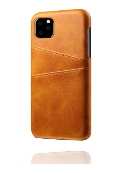 Apple iPhone 11 Pro Max Için Çift Kart Yuvalı Pu Deri Kaplamalı Sert Pc Telefon Kılıfı - Turuncu (Yurt Dışından) indirimleri