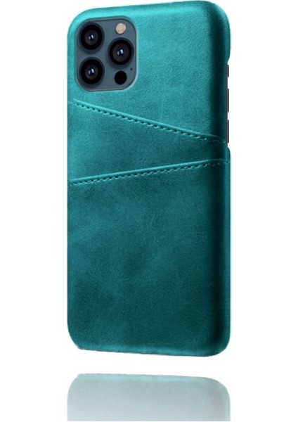 Apple iPhone 13 Pro Max Için Çift Kart Yuvalı Pu Deri Kaplamalı Sert Pc Telefon Kılıfı - Yeşil (Yurt Dışından) modelleri