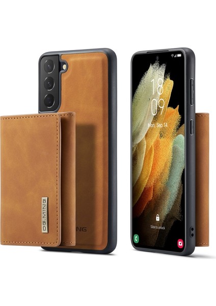 M1 Serisi Deri Kaplamalı Tpu + Pc Samsung Galaxy S21 Fe Için Telefon Kılıfı - Kahverengi (Yurt Dışından)