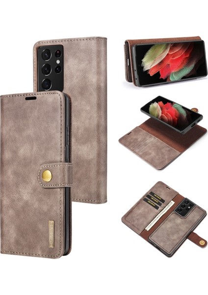 Pc Deri Samsung Galaxy S21 Ultra 5g Için Telefon Kılıfı - Gri (Yurt Dışından)