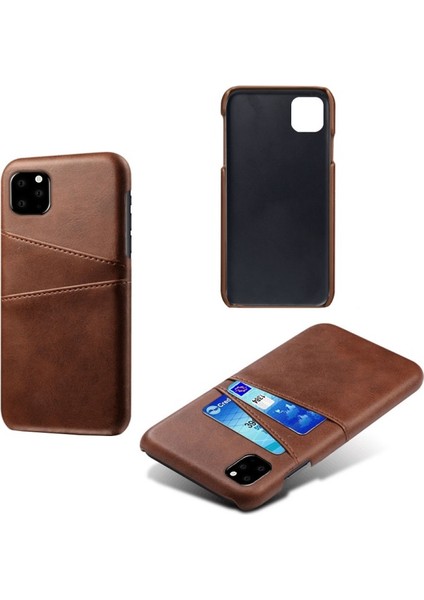Apple iPhone 11 Pro Max Için Çift Kart Yuvalı Pu Deri Kaplamalı Sert Pc Telefon Kılıfı - Kahverengi (Yurt Dışından) fiyatları