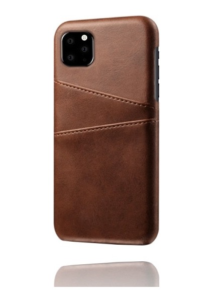 Apple iPhone 11 Pro Max Için Çift Kart Yuvalı Pu Deri Kaplamalı Sert Pc Telefon Kılıfı - Kahverengi (Yurt Dışından) indirimleri