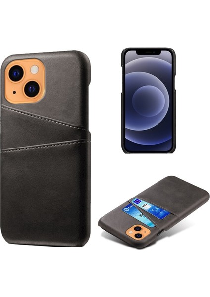 Apple iPhone 13 Mini Için Pu Deri + Pc Çift Kart Yuvalı Telefon Kılıfı - Siyah (Yurt Dışından)