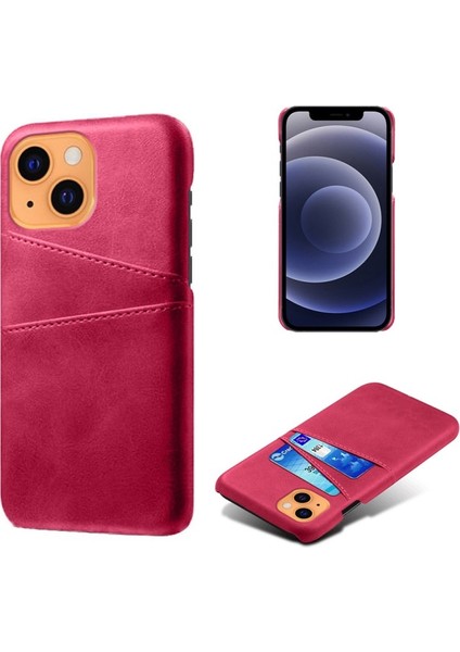 Apple iPhone 13 Mini Için Pu Deri + Pc Çift Kart Yuvalı Telefon Kılıfı - Pembe (Yurt Dışından)