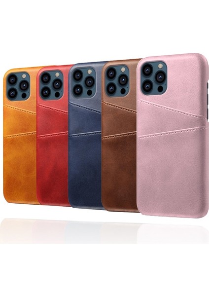 Apple iPhone 13 Pro Max Için Çift Kart Yuvalı Pu Deri Kaplamalı Sert Pc Telefon Kılıfı - Kahverengi (Yurt Dışından) fiyatları