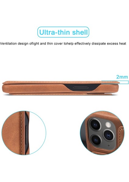 Apple iPhone 12 Mini Için Retro Stil Kartlıklı Standlı Deri Telefon Kılıfı - Kahverengi (Yurt Dışından) fırsatları